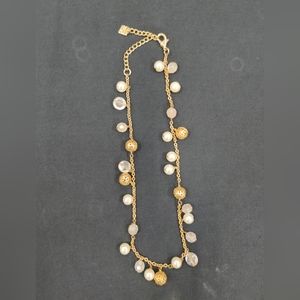 Cookie Lee Gold Tone,"Pearl'', and Clear Beads Choker